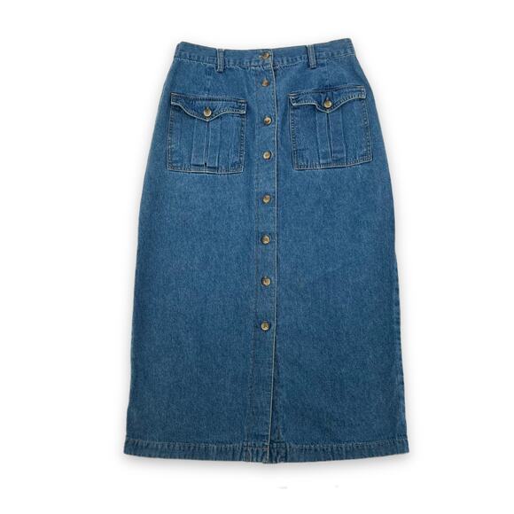 Vintage 90s/Y2K Button Front Denim Midi Column Pencil Skirt size Medium - Picture 1 of 10